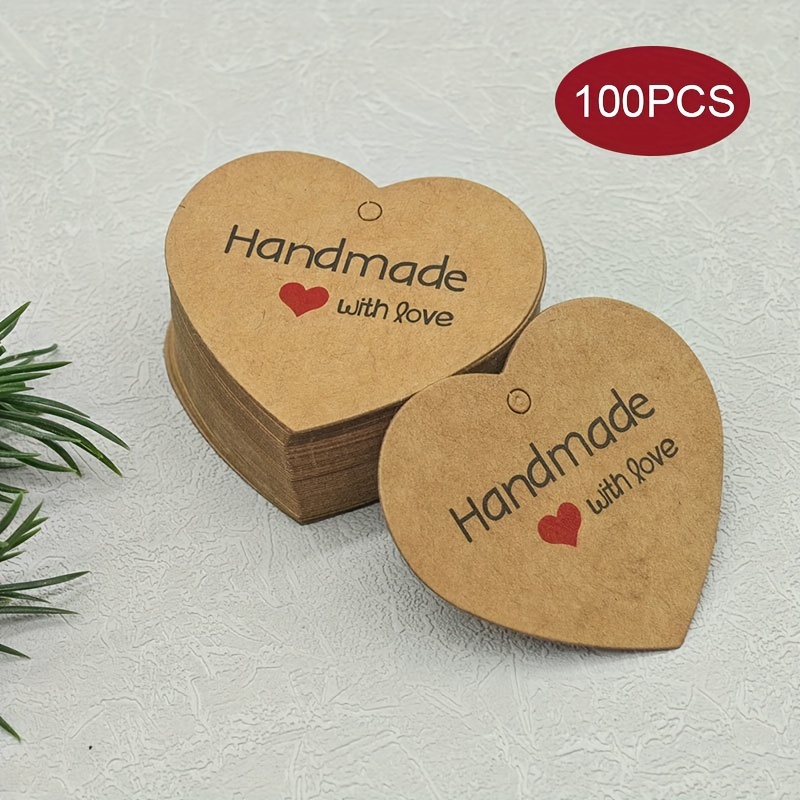 TEMU 100 étiquettes cadeaux en papier de cœur avec impression "Fait main " pour l'artisanat, la décoration et cadeau – Étiquettes non destinées au