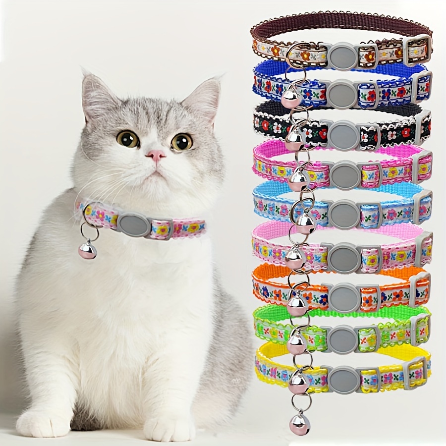 

10pcs Floral Pet Collars With Safety And Bell - Adjustable Polyester For Small To Medium