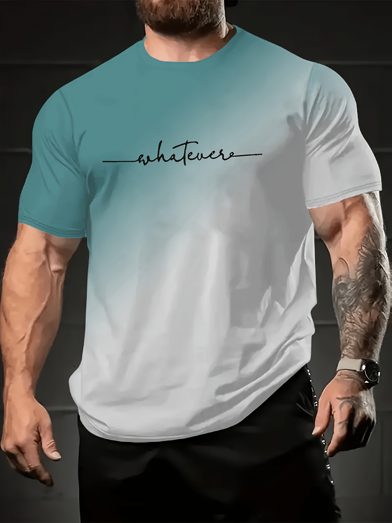 Men's Novelty T-Shirt with Unique Print Design - Casual Polyester Crew Neck Tee, Machine Washable