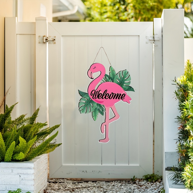 

1pc, Wooden Door Decoration, Flamingo Wood Decor For Front Door Summer, Home Decor, Hawaiian Themed Hanging Sign Front Door Decor, Wall Art Decor For Indoor Outdoor Home Yard Farmhouse