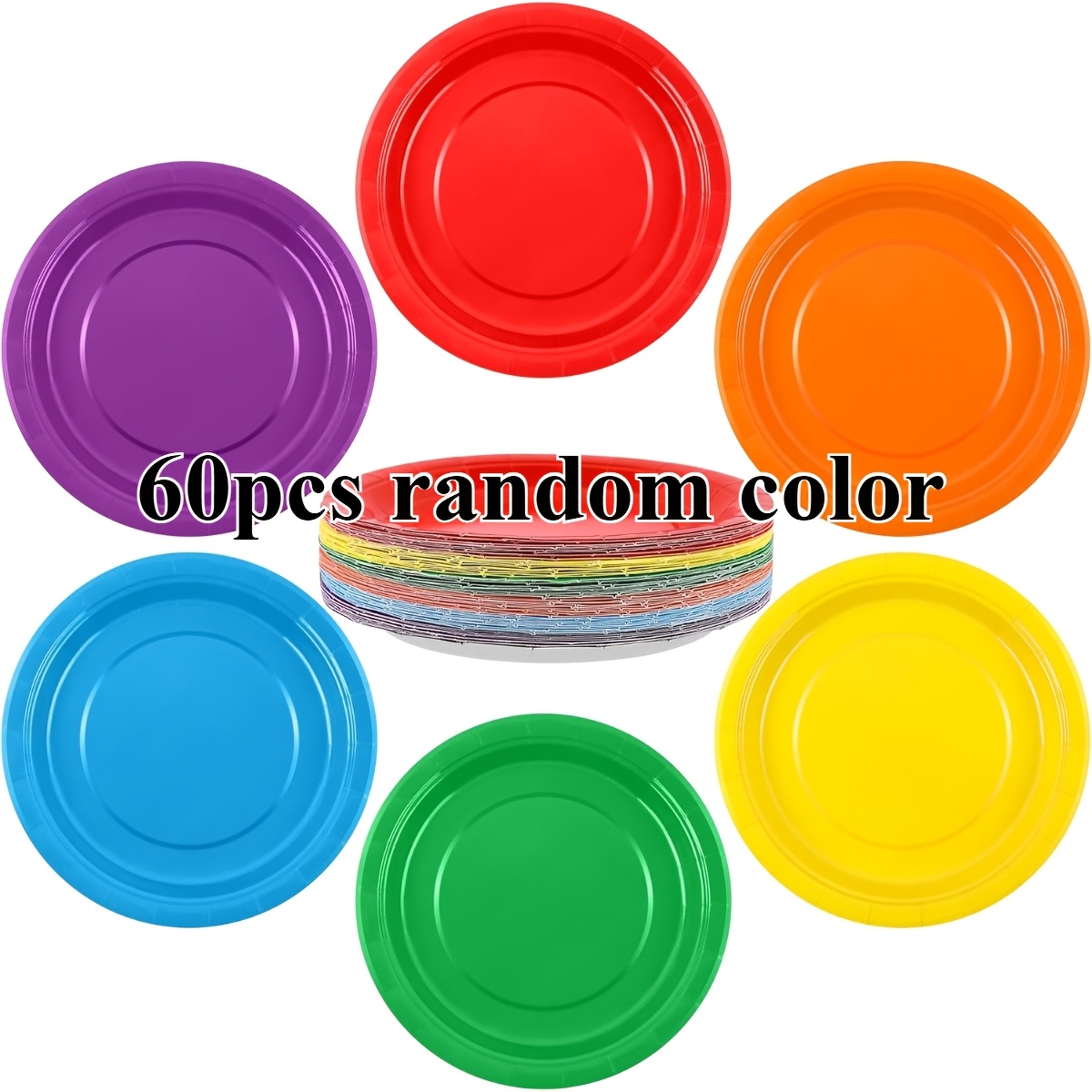 Image of 60pcs 7 Inch Colored Paper Plates Random Color Disposable Heavy Duty Paper Plate Dinner Dessert Plate Decorative Plates Bulk For Parties, Holidays, Picnics (random Color And Style)