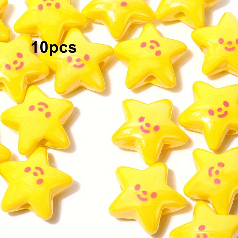 Image of 10pcs Acrylic Cartoon Fun Happy Face Pentagram Star Starfish Bead Festival Decoration Beads Making Bracelet Necklace Phone Lanyard Jewelry Additions Special Best Friend Gift Family Gift Holiday Gift