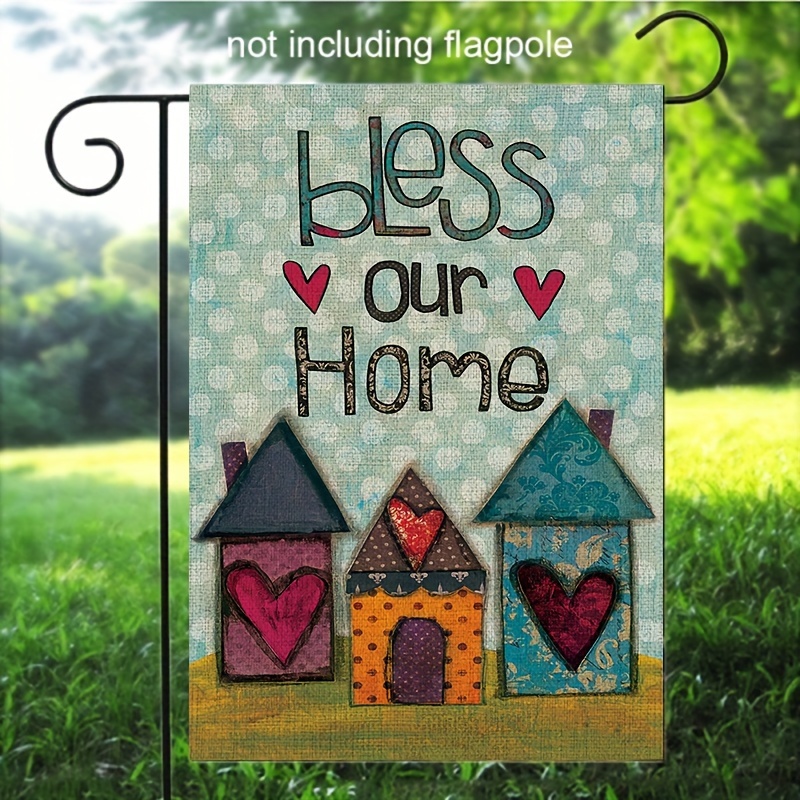 

1pc, Bless Our Home Garden Flag, 12x18 Double Sided, Small Burlap Garden Yard Flags Decorations For Outdoor (only Flag)