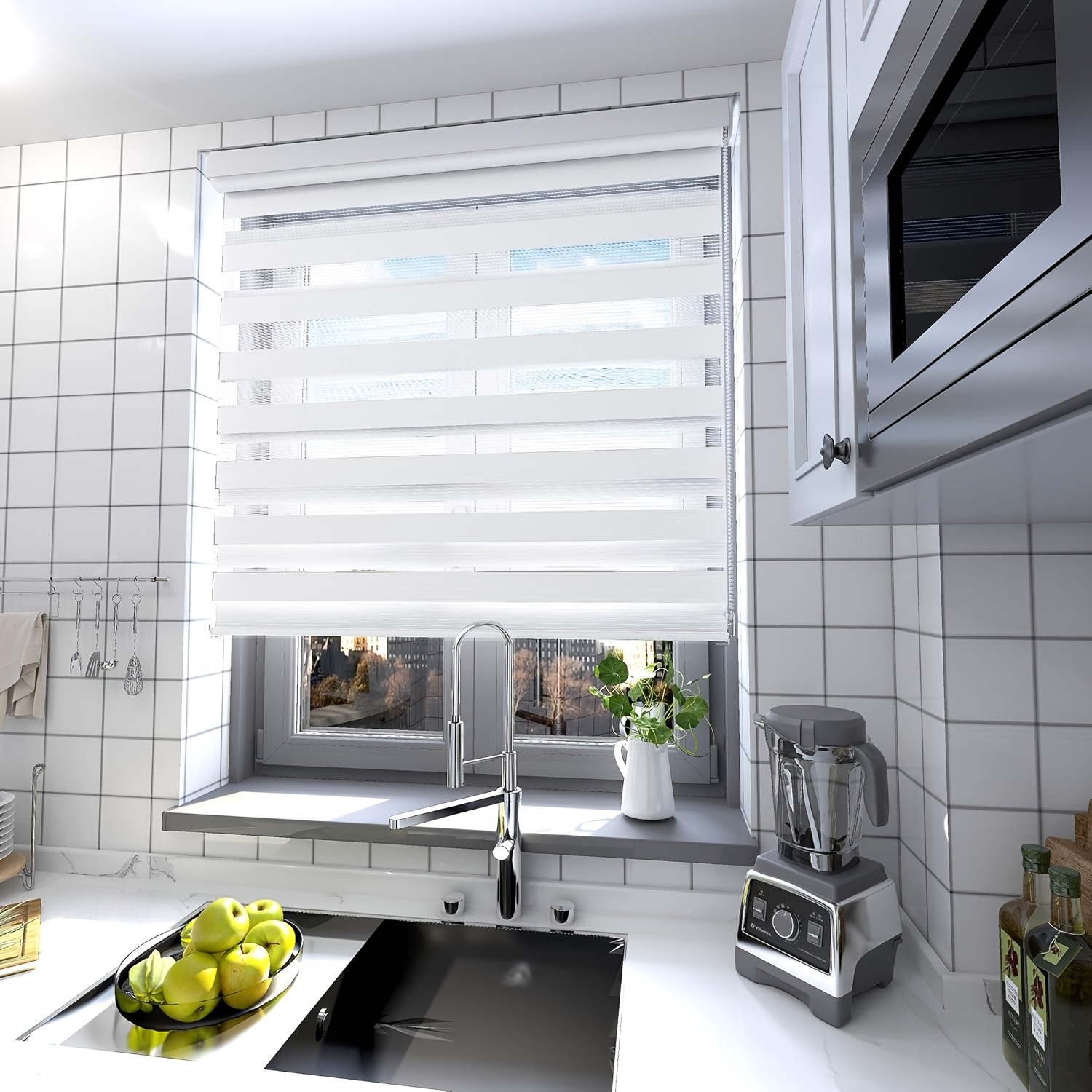 Double Roller Blind Clip-on, No Drilling Required, B60cm X H150cm Duo Roller Blind With Aluminum Casing, Side Pull Roller Blind Easyfix For Windows & Doors - Taupe