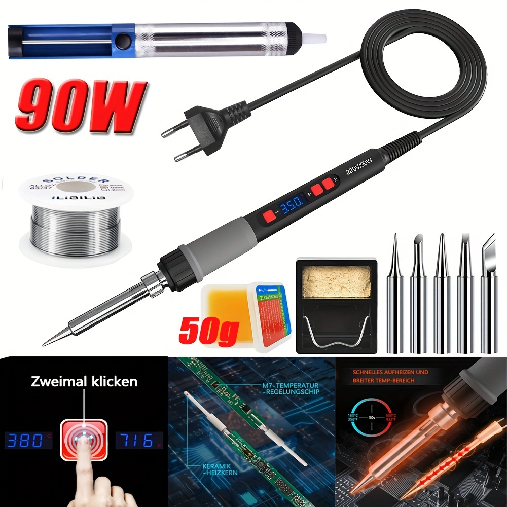 

90w Soldering Iron Kit Adjustable Temperature Welding Solder Wire Flux Paste