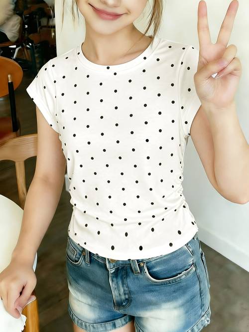 1pc new plain polka dot t shirt fit suitable for everyday and versatile wear school birthdays and many other occasions