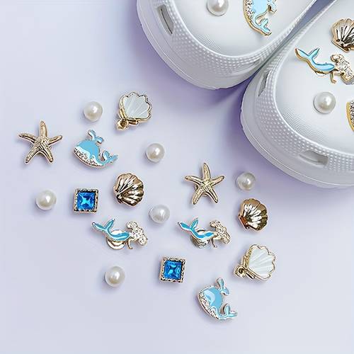 18pcs clogs resin accessories diy seashell cute detachable decorative buckles three dimensional shoe charms