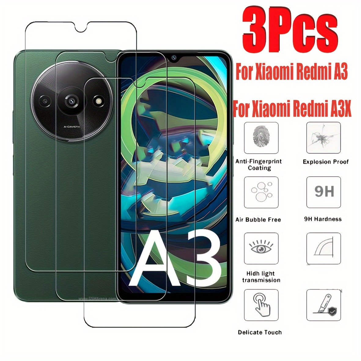 

Protecteur d'écran en verre trempé 3-Pack pour Xiaomi A3/A3x, 9H, haute , anti-empreintes digitales, incassable, installation bulles,