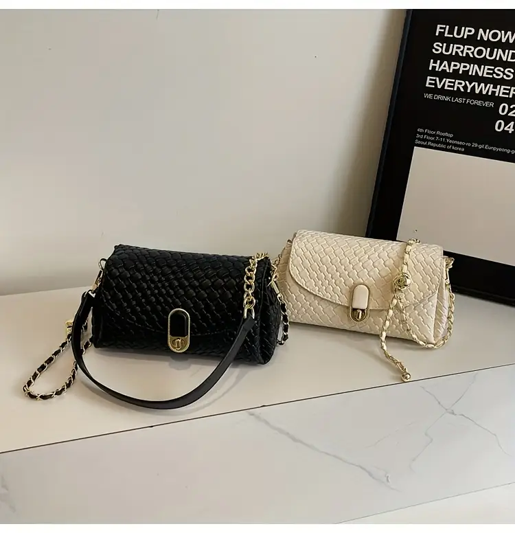 chic black woven crossbody bag for women versatile shoulder bag with detachable strap zip closure hardware casual or formal outfits Product details 7