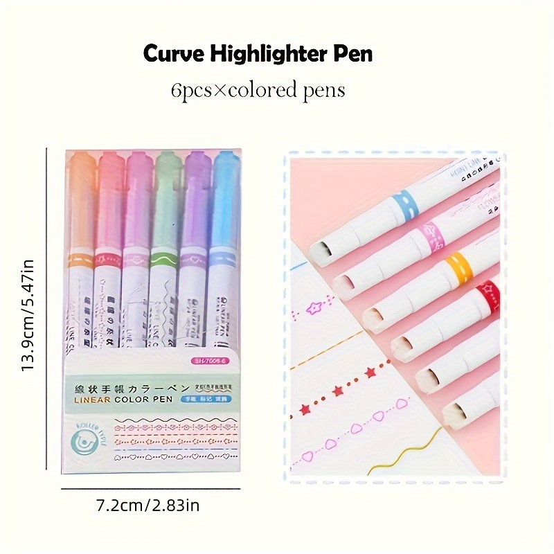 6pcs Different Fine Line Flower Outline Pens, With Different Of Lines, Stationery For Note-taking, Marking Colored Pens
