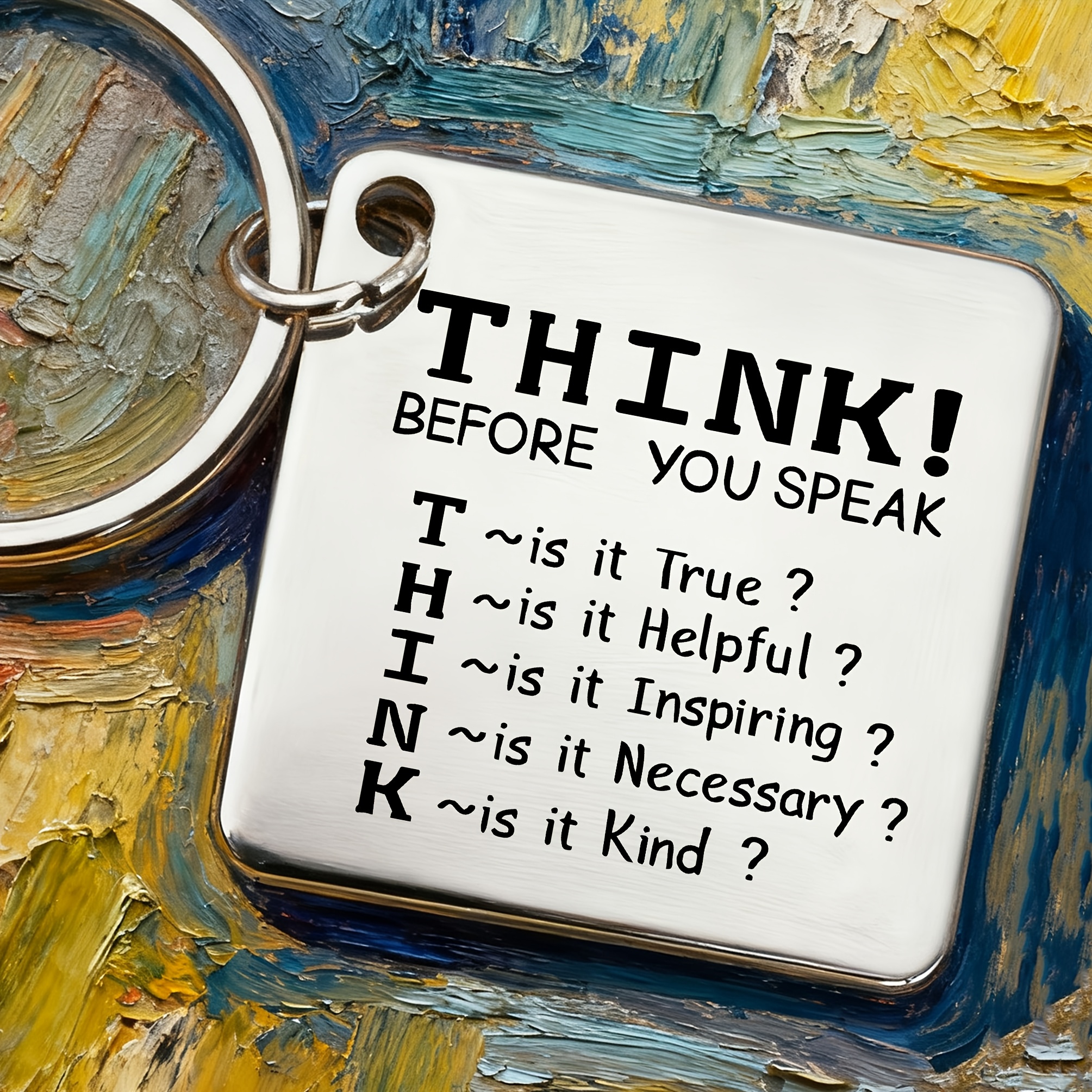 TEMU "! Please Speak" Is An Inspirational Stainless Steel Keychain Designed With Questions Of Communication . Suitable For Workplace And