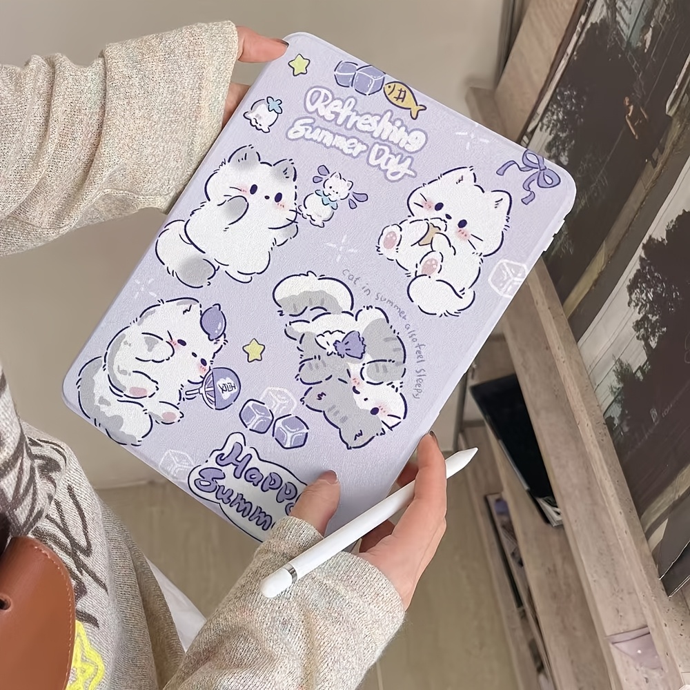 TEMU Hülle für iPad für Apple iPad, niedliches Kätzchen-Design, passend für iPad 9. Gen 2021, drehbare Tablet-Hülle für iPad 10,2 Zoll, Cartoon-Hülle