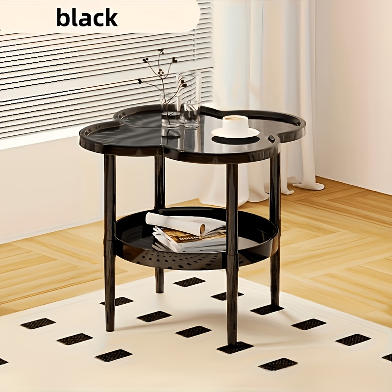 TEMU Upgraded Thickened Flower Shaped Plastic Side Table With Double Storage Rack, Round Coffee Table For Bedroom Or Study Decoration, Great For