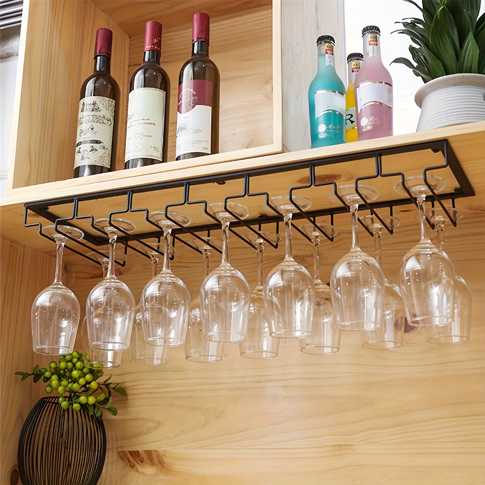 Estante colgante para copas de vino debajo del gabinete, colgador de  almacenamiento de metal, soporte para secado de copas de vino, para  gabinete del