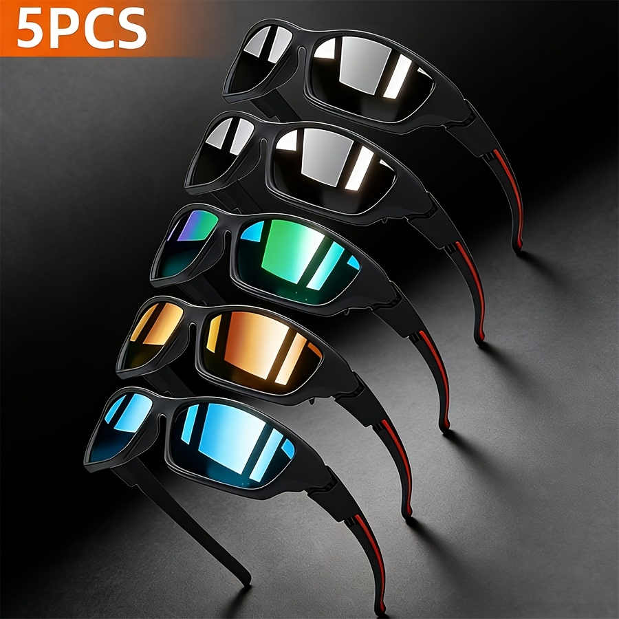 Image of 5pcs Textured Full-circle Trendy Fashion Mirror Sunglasses, Unisex, Ideal Gift For Vacation, Outdoor Sports, Parties, Street Photography, Without Battery