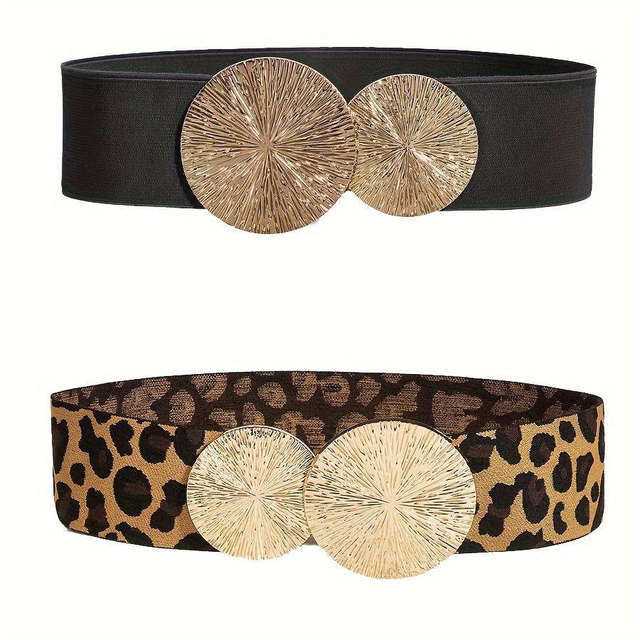 Large Round Leopard Print Elastic Waist Belt For Women, Perfect For Accessorizing Coats And Dresses