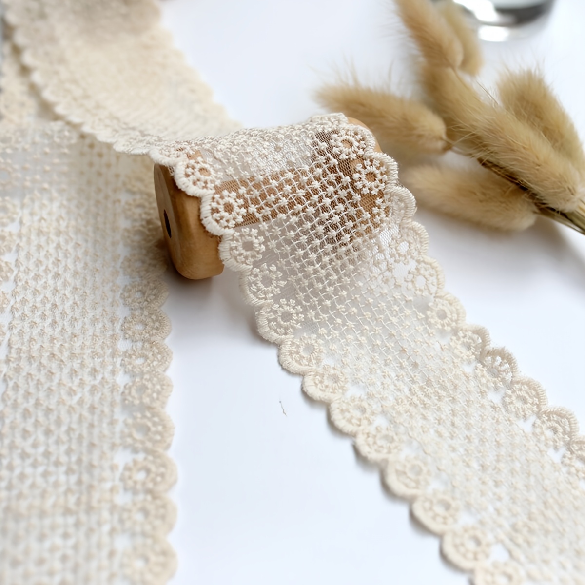 TEMU 【商品名】ベージュ メッシュ 刺繍 花柄 レース、手作りヘアアクセサリー ヘアドレス素材 大きなリボンヘアピンに最適