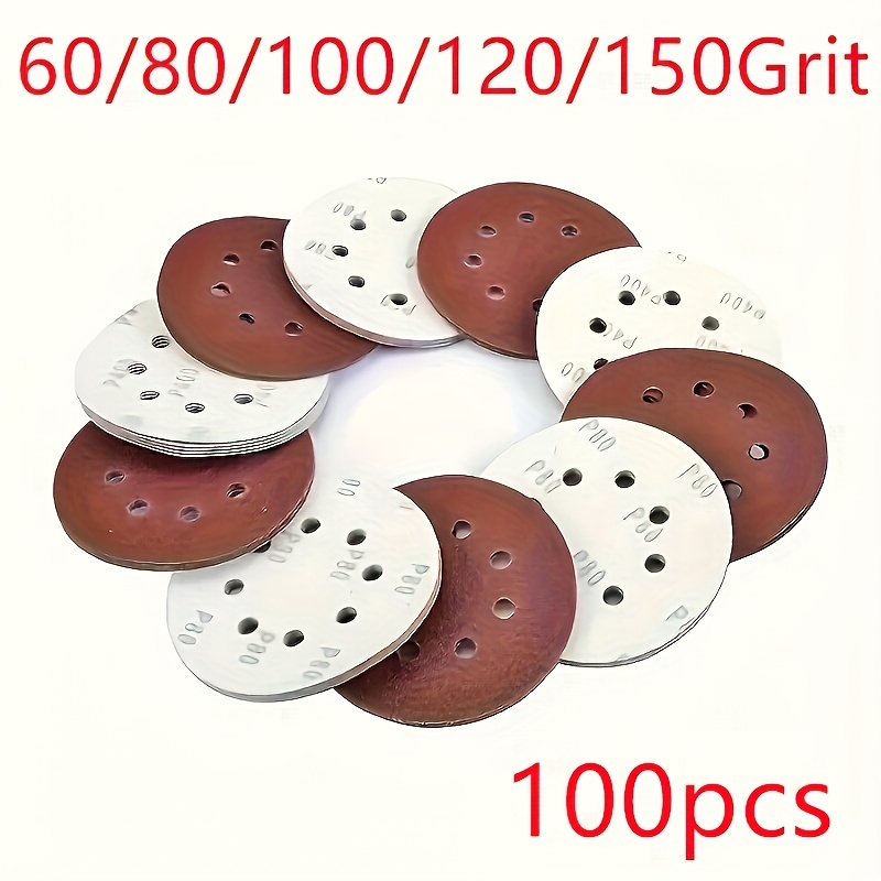 TEMU 100 Sheets 5 Inch 8 Hole Sandpaper - 60/80/100/150/180/240/320/400/600/800/1000 Grit - Random Orbital !