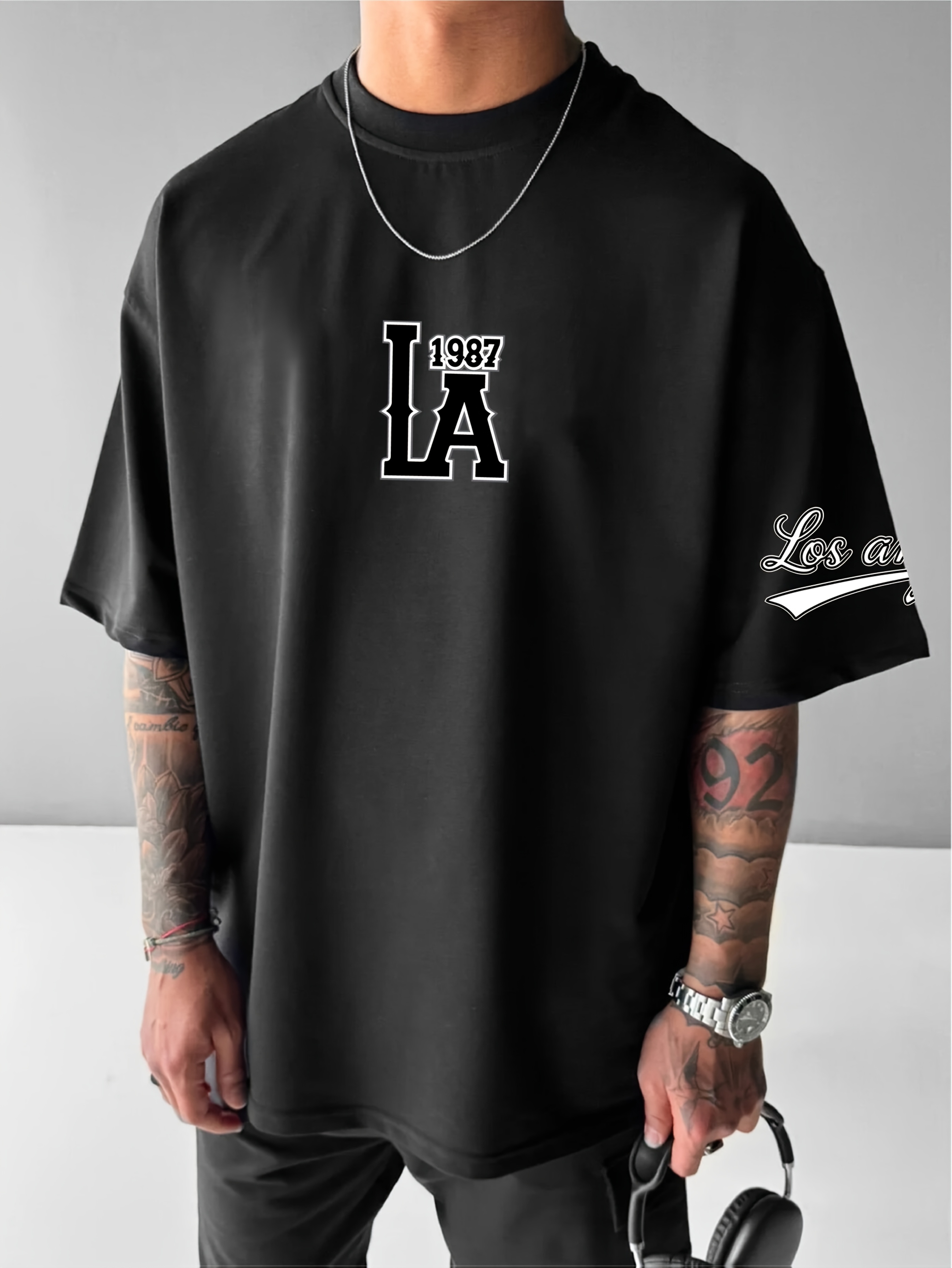 men's los angeles 1987 graphic streetwear t shirt oversized