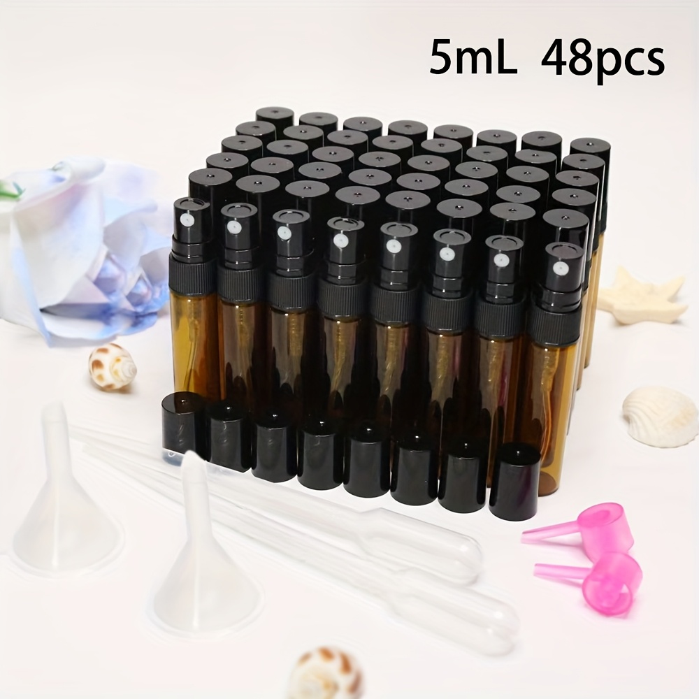 TEMU Lot de 48 flacons vaporisateurs ambrés + 6 accessoires gratuits, atomiseurs de parfum en verre marron, mini récipients portables rechargeables
