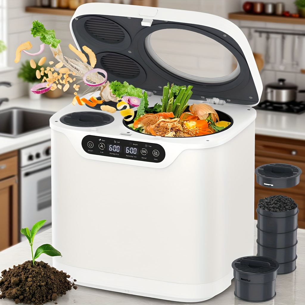 TEMU 4l Electric Composter For Kitchen, Smart Indoor Compost Bin With Timer, 2 Detachable Carbon Filter, Turn Food Waste Into Natural Fertilizer, Upgraded Generation Blades, Auto-cleaning Cycle,