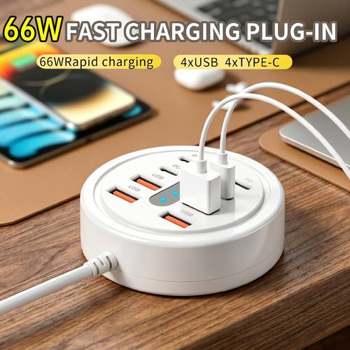 8 in 1 66w circular usb c fast charger with 4 usb ports 4 type c pd fast charging ports supports type c multi port multi output sockets to fast charging compatible with usb hubs usb adapters