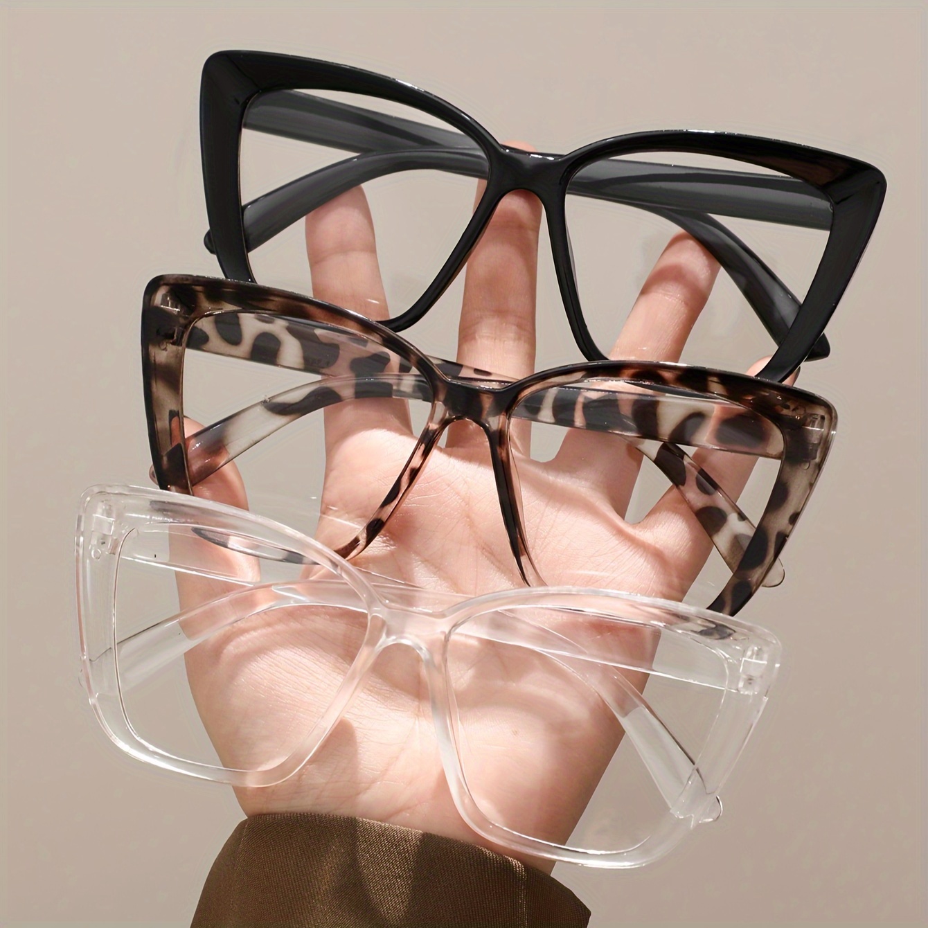 

3pcs Transparent Cat Eye Glasses Clear Lens Glasses Minimalist Fashion Decorative Glasses Spectacles For Women Men