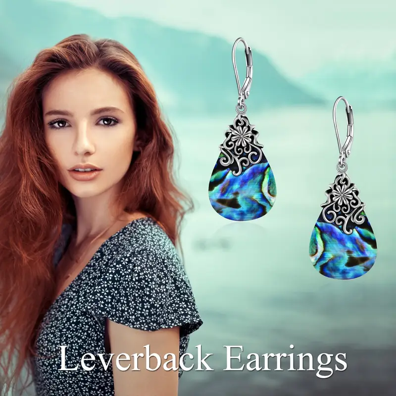abalone shell   teardrop drop dangle earrings sterling silver vintage leverback earrings Product details 2