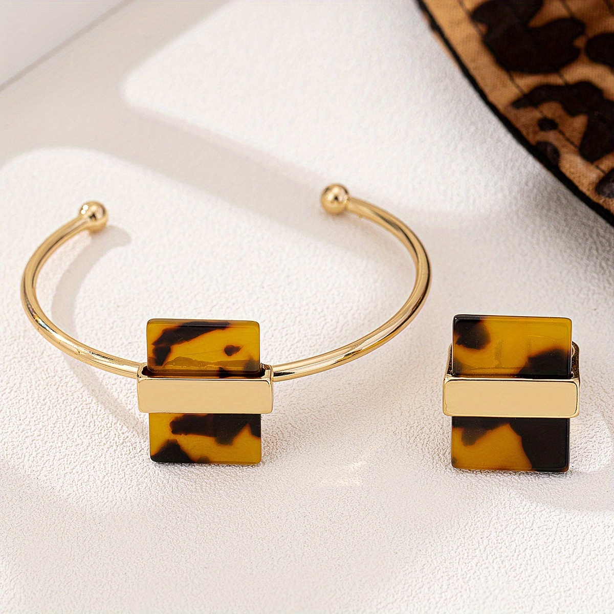E-shop 1 Set Modischer Europäischer Amerikanischer Stil Eleganter Minimalistischer Leopardenmuster Schmuckset, Vintage Geometrisches Armband Ring