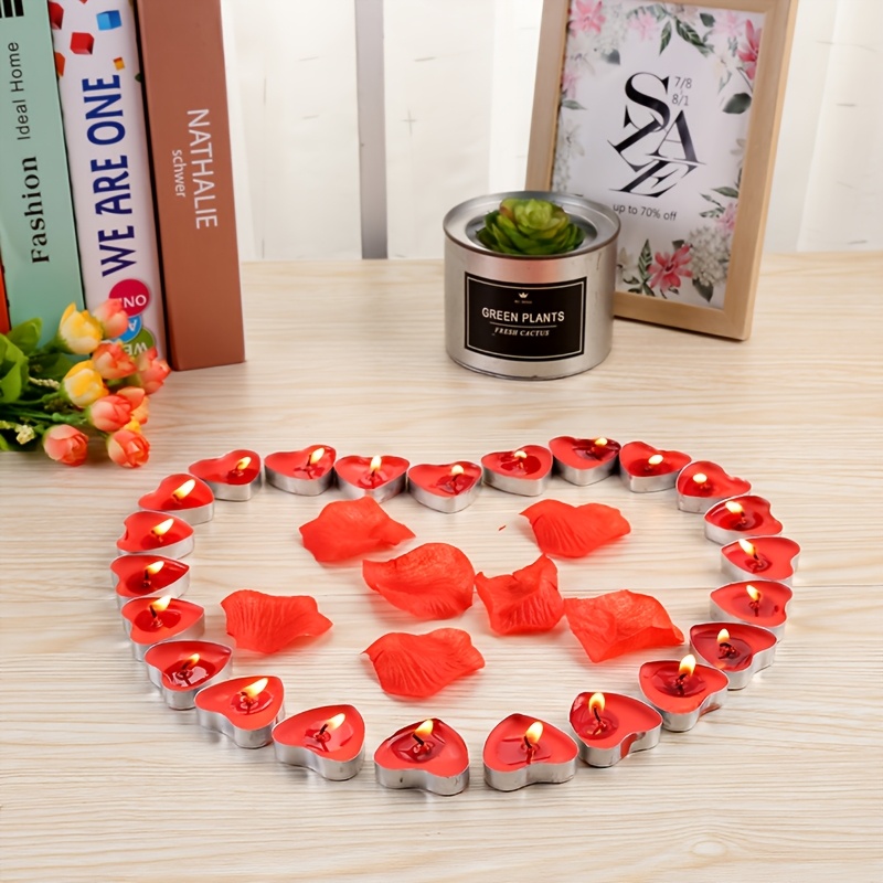 12/50/150/300pcs Red Heart-Shaped Candles - Single-Wick, Short Burn Time (1-4 Hours), Ideal for Valentine'S Day, Christmas, Halloween, Hanukkah, Thanksgiving, Ramadan - Indoor Use, Holder Decor