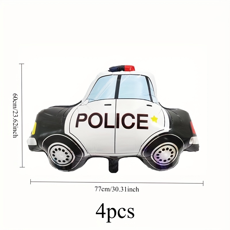 Image of 4pcs Birthday Car Aluminum Film Balloon Transportation Vehicle Police Car Train Shape, Car Party Scene Decoration