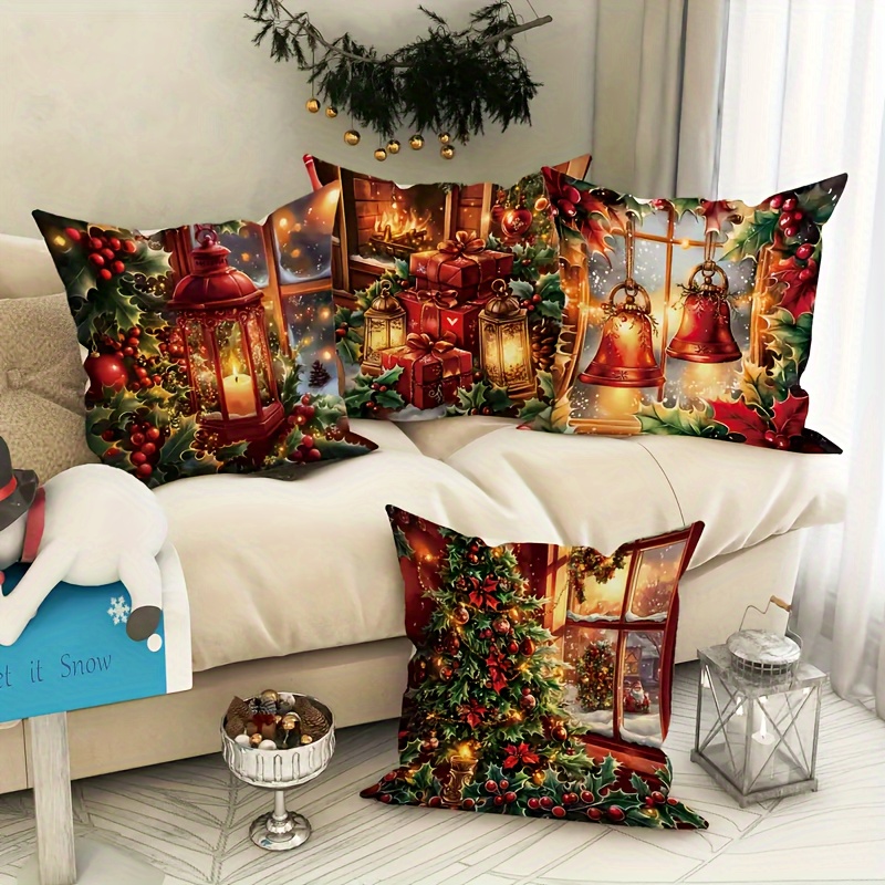 

4pcs Christmas Set - , & , 18x18 , , For , , Sofa Decor - Polyester, Not Included