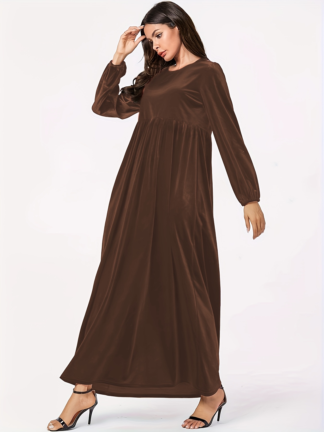navy blue dress for baby girl Elegant Plus Size Women's V-Neck Loose Long Sleeve Casual Dress for Wi –  Canary Houze main image 0