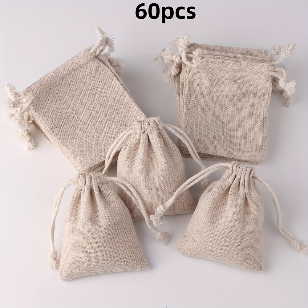 Image of Gift For Her/him 60pcs Small Burlap Bags With Drawstring, 3x4inch Gift Little Burlap Drawstring Bags, Reusable Small Sachet Bags, Tea Bag