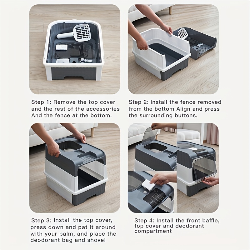 [Litière pliante] Litière pour Chat Pliante Entièrement Fermée avec Tiroir Anti-Odeurs et Pare-Éclaboussures