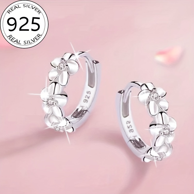 

Elegant Flower Hoop Earrings In 925 Sterling Silvery With Sparkling Cubic Zirconia - Perfect Gift For Her