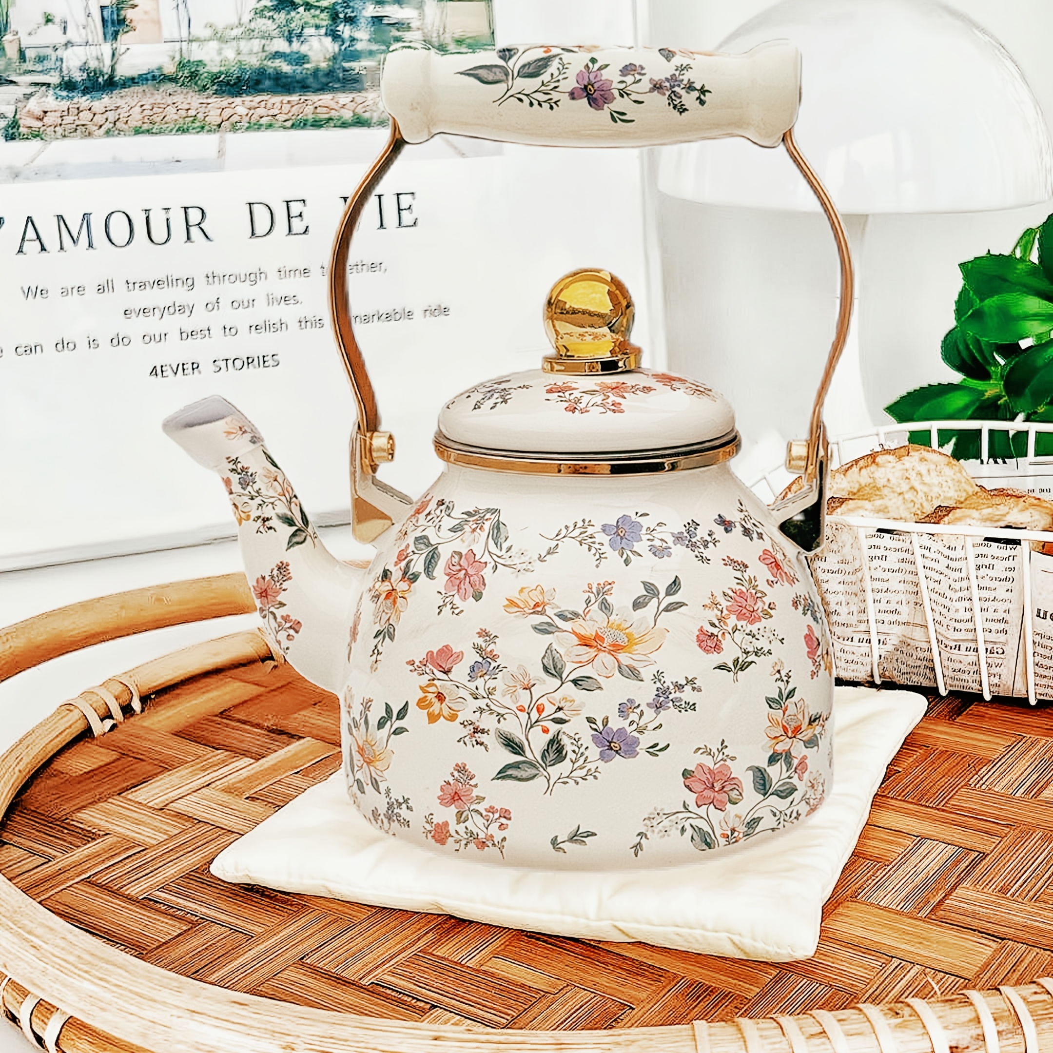 1 Set, Emaille-Ware, 1,2L verdickter klassischer * mit Blumenmuster zum Kochen von Wasser, Kannen für kaltes Wasser * Kaffeekanne, multifunktionaler Emaille-* * für Induktionsherde Gasherde. * für