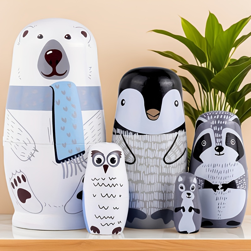 5-layer Exquisite Handcrafted Wooden Nesting Dolls, Educational Toy, Christmas And Halloween Gift, Room & Living Room Decoration, Best For Christmas