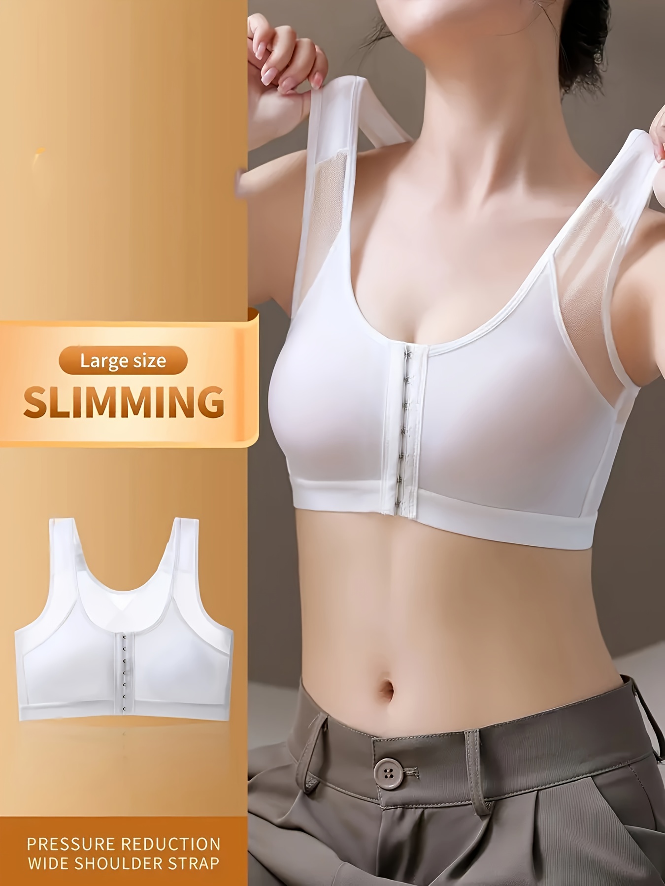 New Plus Size Gathered Non-steel Ring Breathable Hole Bra Bra Vest Style Bra Suitable for and Front Buckle Adjustable Bra Breast Shrinking Bra Bra, Plus Size Bra Lingerie Front Buckle Design for Cam and Shaping, Ideal for and Summer Wear