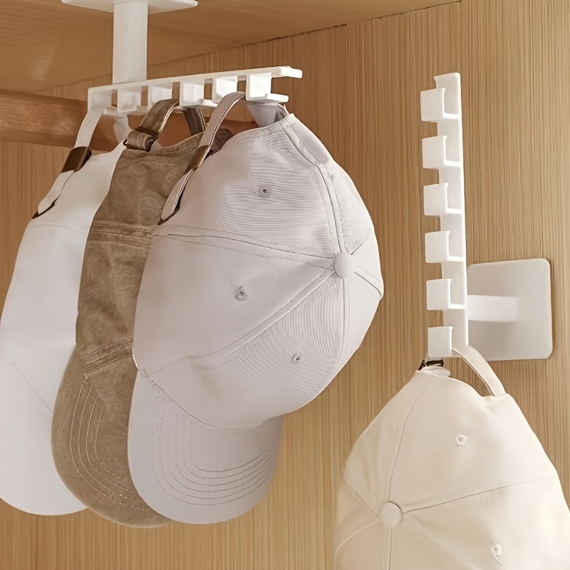 

1pc Wall-mounted Hat Rack - Polished , 6-hook Plastic Storage Organizer For Hats, Headbands, Keys - Multi-functional Home Accessory