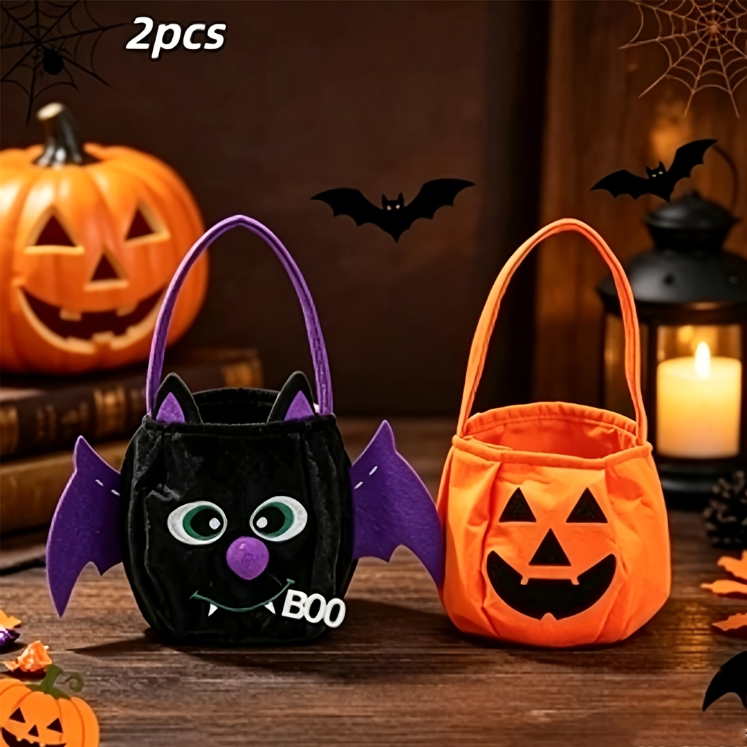 TEMU 2pcs Pumpkin And Bat Style Halloween Gift Bags, Halloween Tote Bags, Suitable For Halloween, Christmas, Easter, Thanksgiving, And Birthday Party