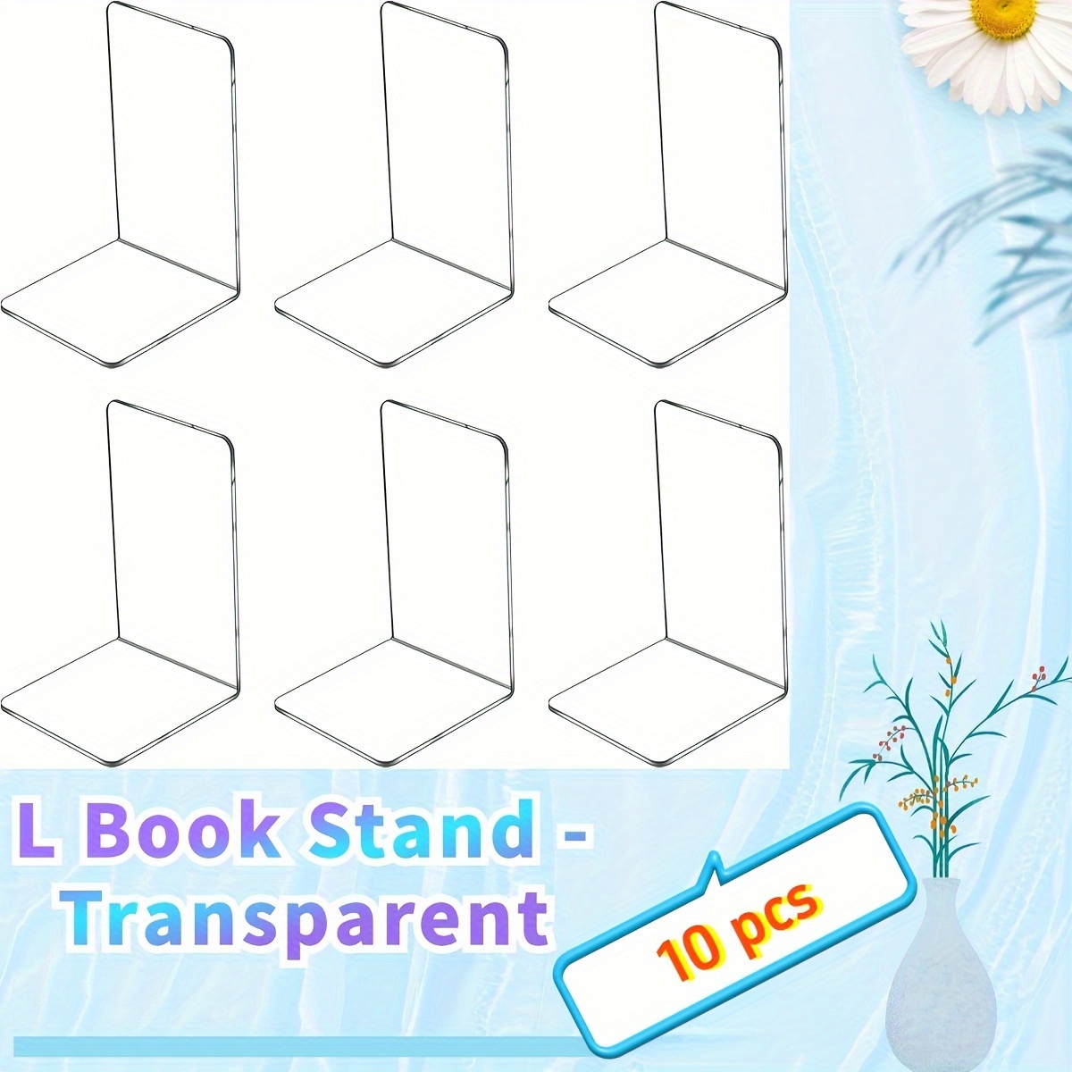 10pcs Clear Acrylic L-shaped Bookends - Sleek Modern Desk Organizer For Students, Home Office & Creative Storage Solution, For Easy Visibility