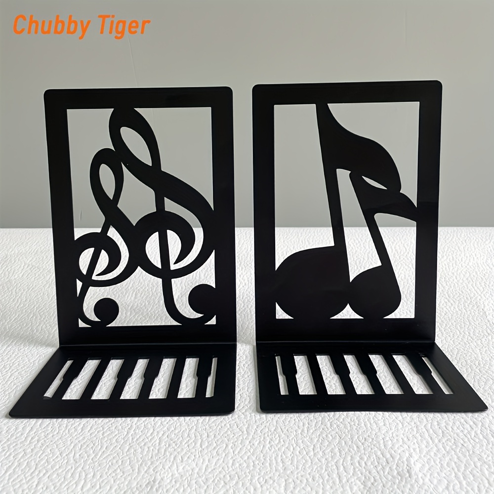 

1 Pair, Creative Note Keys Book Ends, Black Metal Cut Bookend Book Holder For Desktop, Book Stopper For Office, Home Decoration