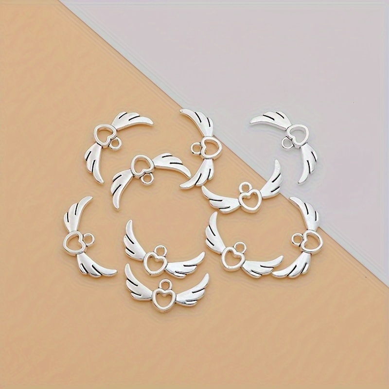 10pcs Wing Charm Alloy Hollow Wing Ancient Silvery Making Bracelet Earrings Necklace Wings Heart Pendant Handmade