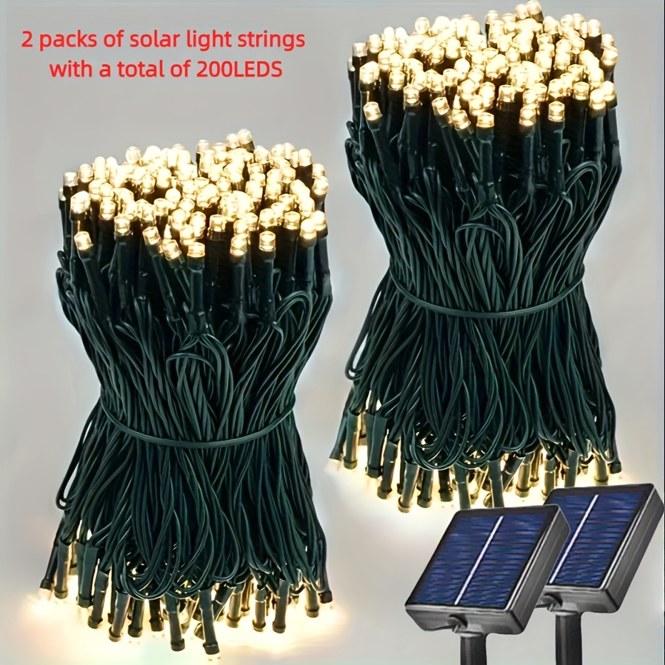 TEMU 2 Packs New Lithium Battery Outdoor String Lights Total 79 Feet 200 Led Lights, Solar Holiday Decorative Lights, Dark Solar Tree Lights, With 8