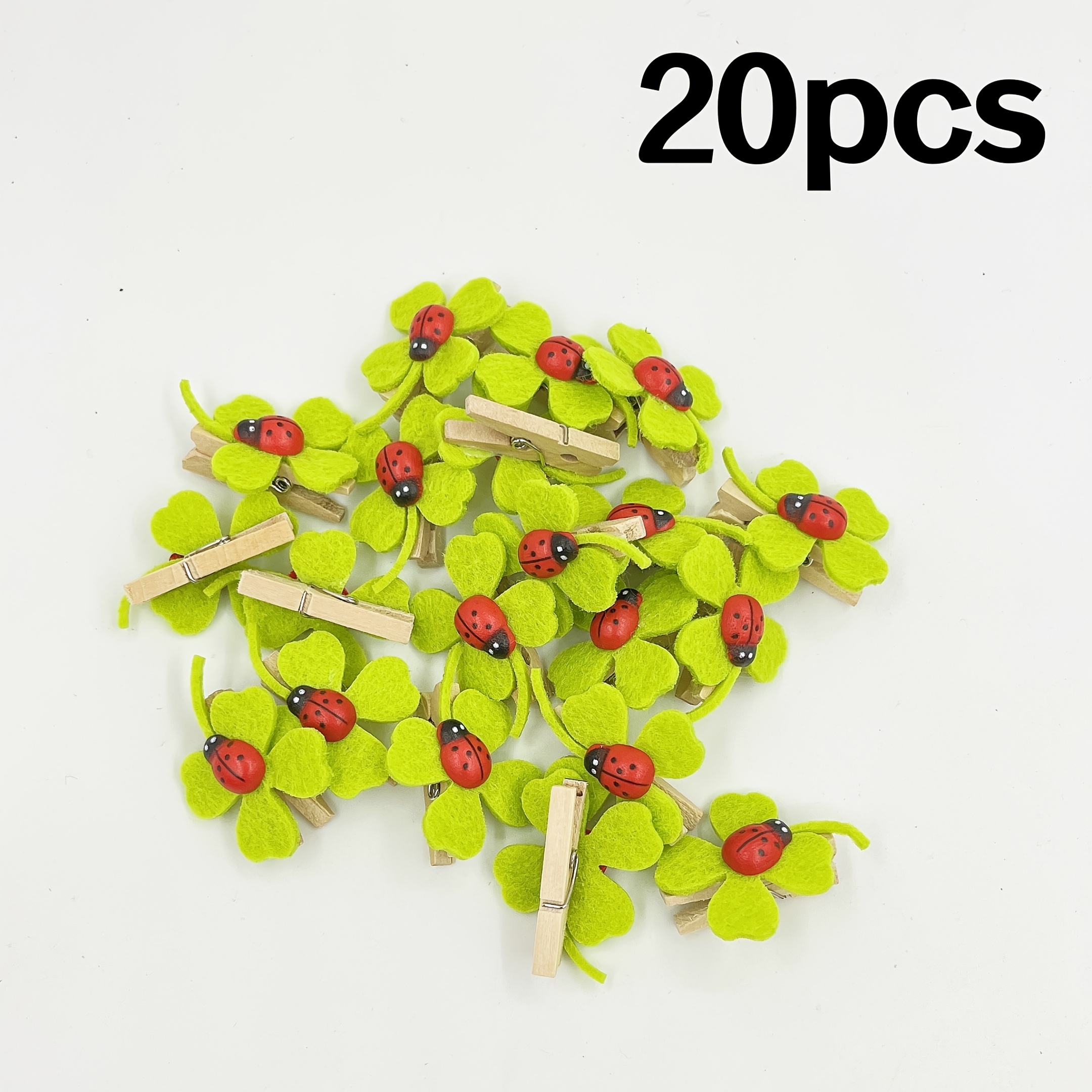 Image of 20pcs Mini Wooden Photo Clips With Felt Clover Wood Ladybug Photo Clip Stationery Christmas Valentine's Day 's Day Wedding Party