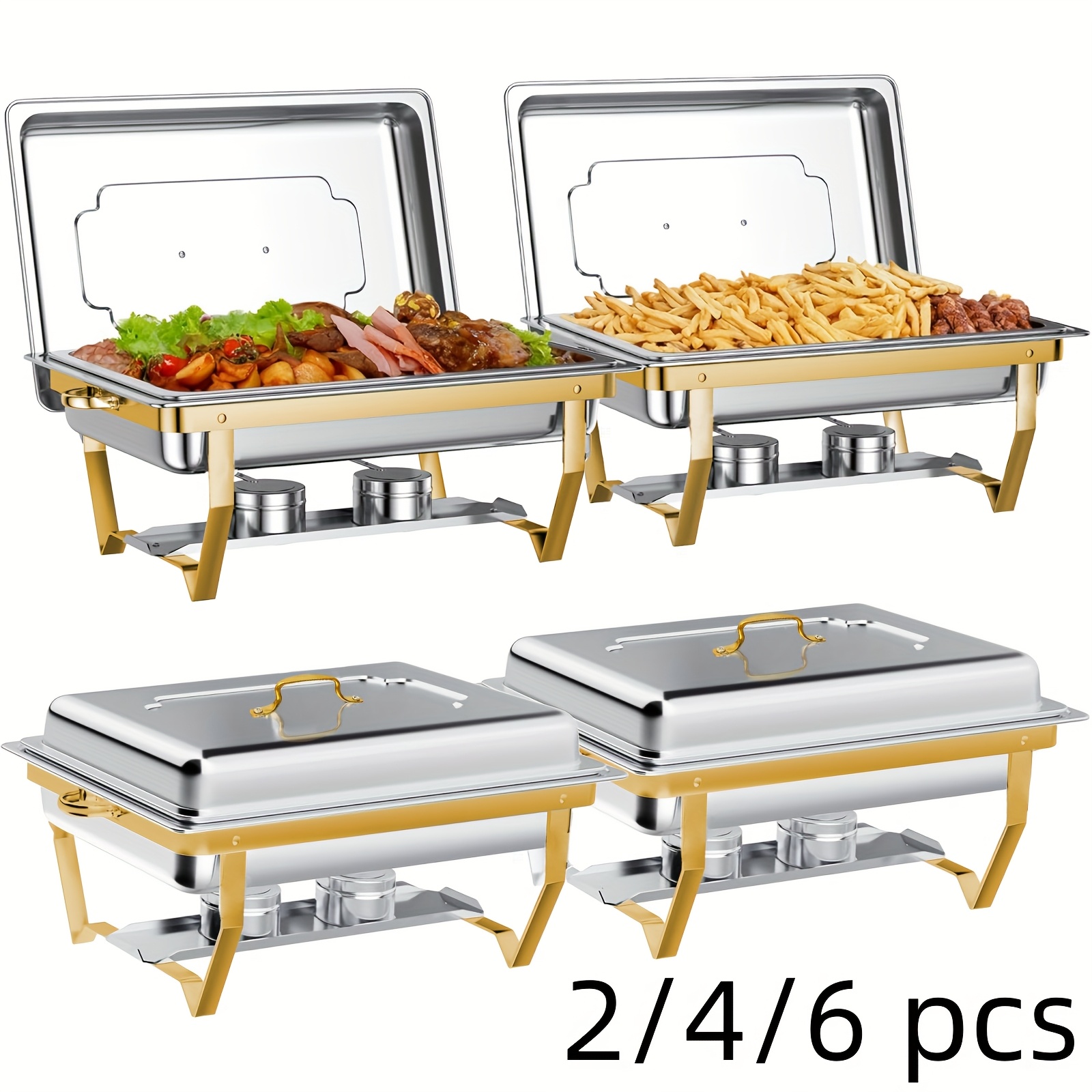 

Chafing Dish Buffet Sets, 8qt Stainless Steel Rectangular Chafers And Buffet Warmer Sets For Catering, With Food & Water Pan, Lid, Golden Foldable Frame, Fuel Holder For Event Party Holiday