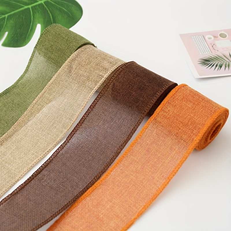 

Set Of 4 Natural Jute Twill Ribbon Rolls: Orange, Brown, Olive Green, And Beige - 6cm/2.36inch X 300cm/118.08inch/328. - Perfect For Christmas Decor, Wedding Flowers, And Craft Bows