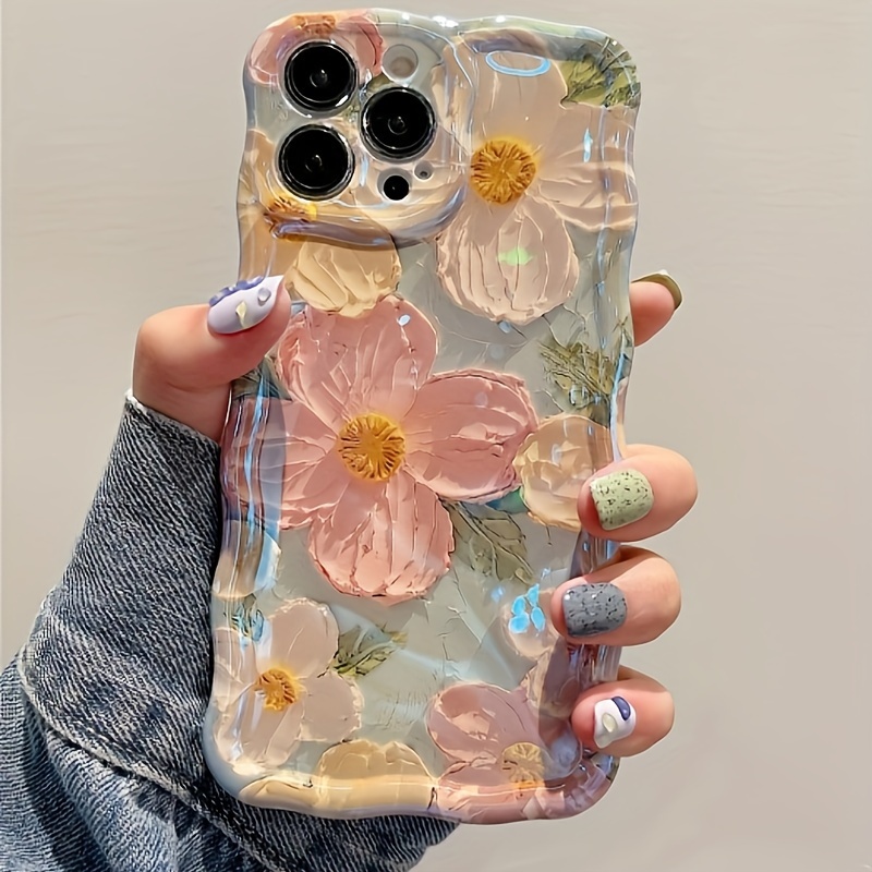 TEMU Oil Painting Flowers Pattern Mobile Phone Case For 13 14 15 Pro Max Plus