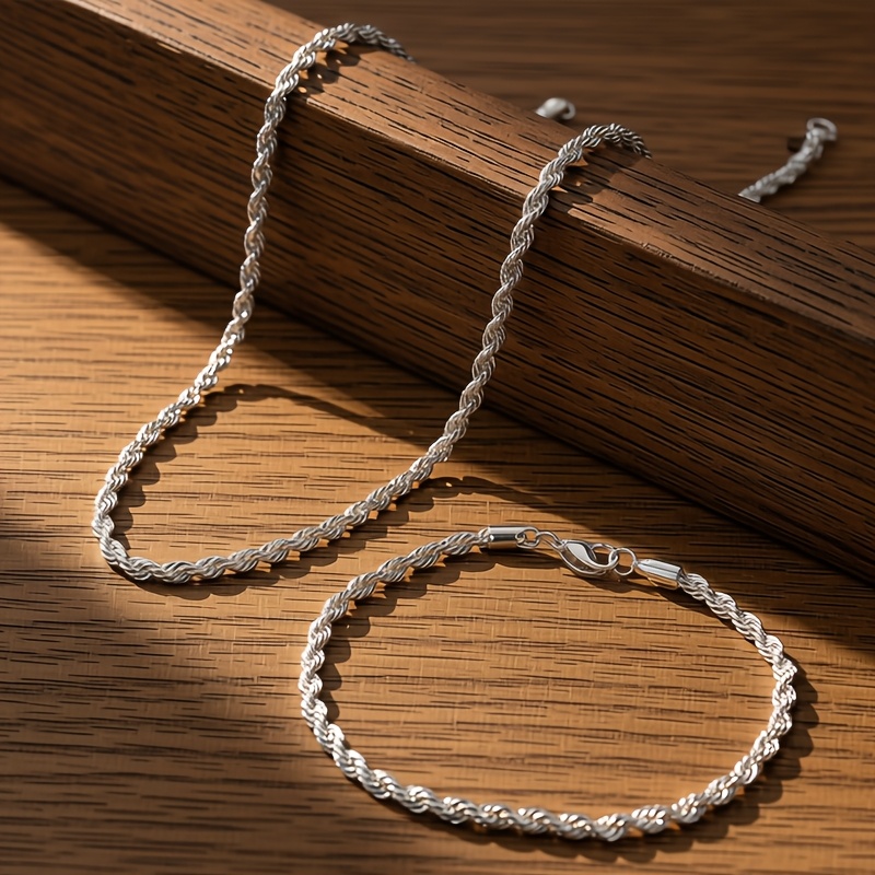 Y2K Twisted Rope Chain Necklace and Bracelet Set for Women
